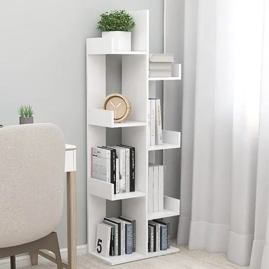 Tevin 8-Compartment Bookshelf - White, Engineered Wood