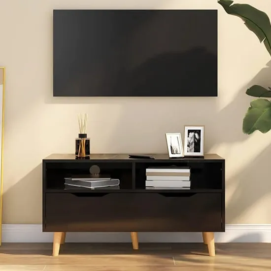 Tevy TV Stand with 1 Drawer 2 Shelves - Black