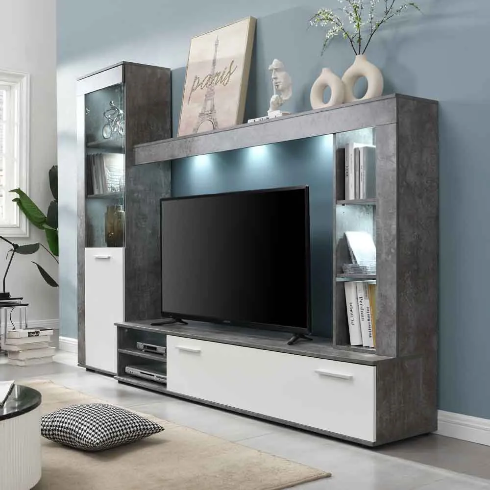 Texas Living Room Set with LED - Concrete, White Melamine product