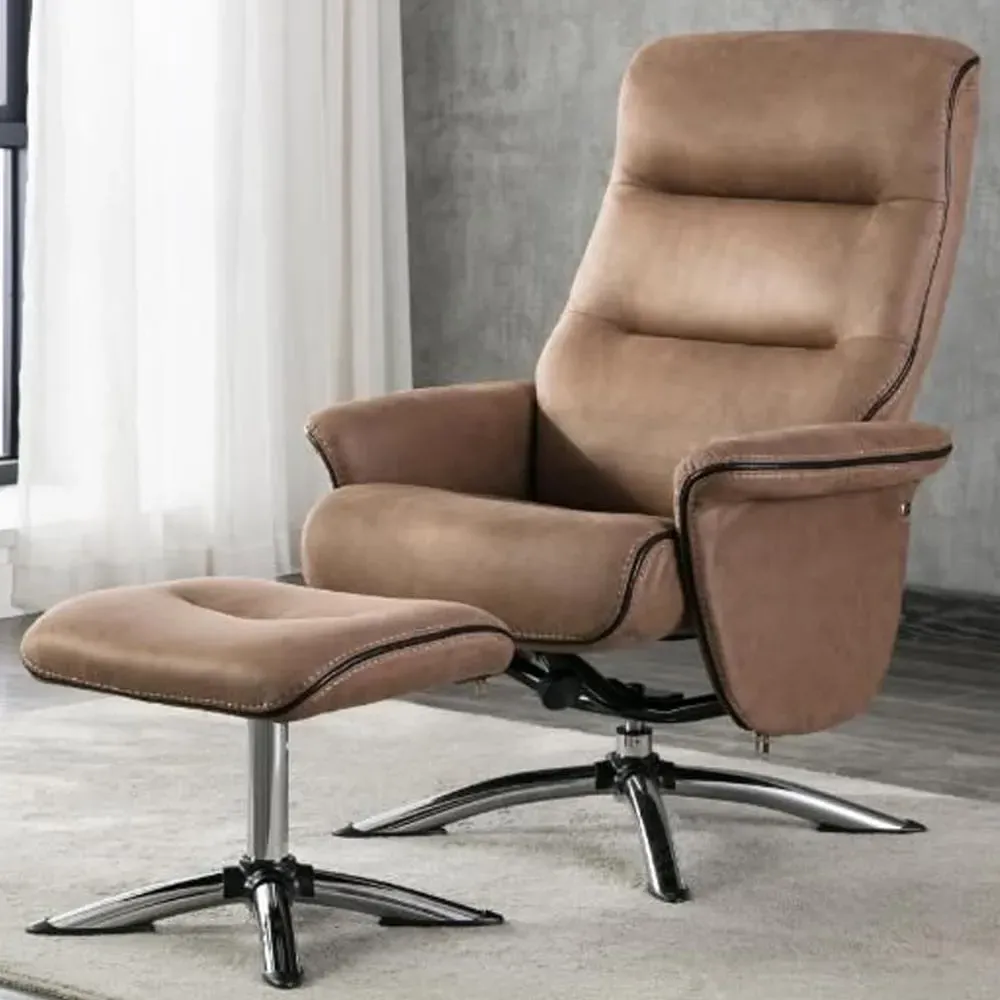 Texopy Swivel Recliner Chair with Footstool - Caramel, Faux Leather image