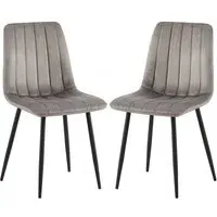 Theodore Dining Chairs in Pair - Grey, Velvet