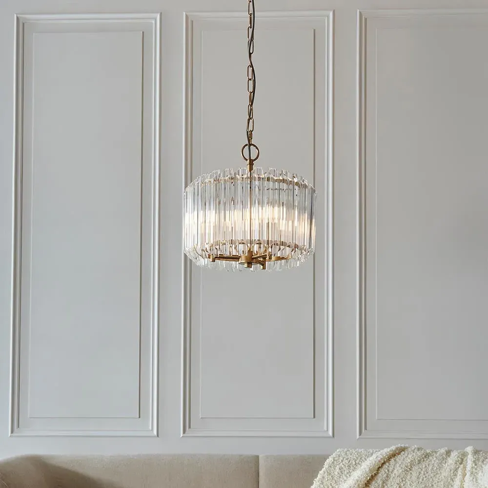 Thomas 3 Light Hexagonal Glass Pendant Light - Brushed Aged Brass