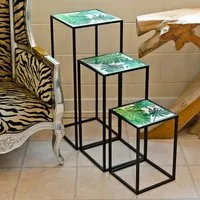 Thorold Nest of 3 Tables - Green, Glass
