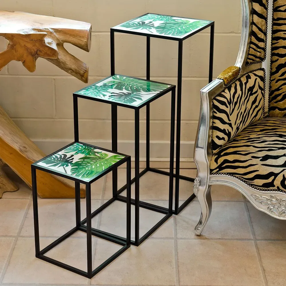 Thorold Nest of 3 Tables - Green, Glass image