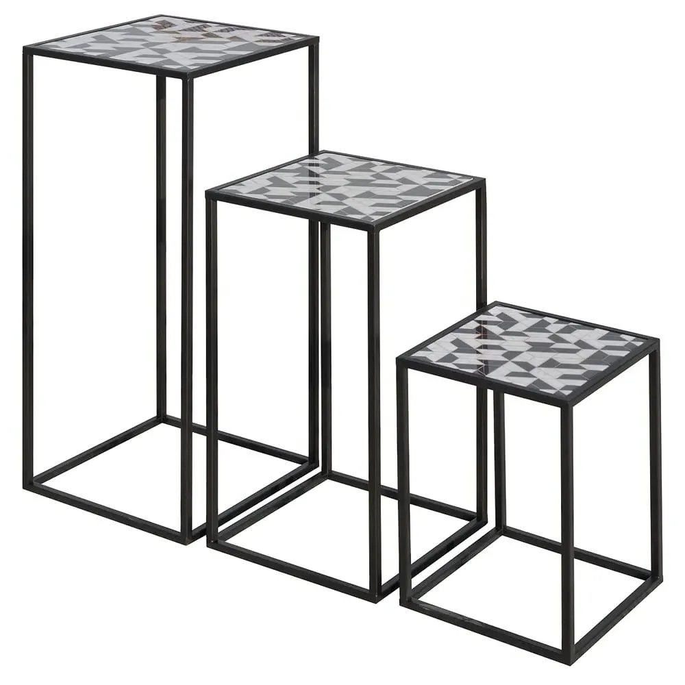 Thorold Nest of 3 Tables - White, Glass