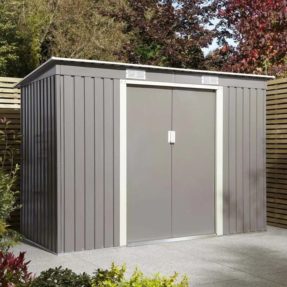 Thorpe 8x4 Pent Garden Shed with Foundation Kit - Light Grey, Metal product