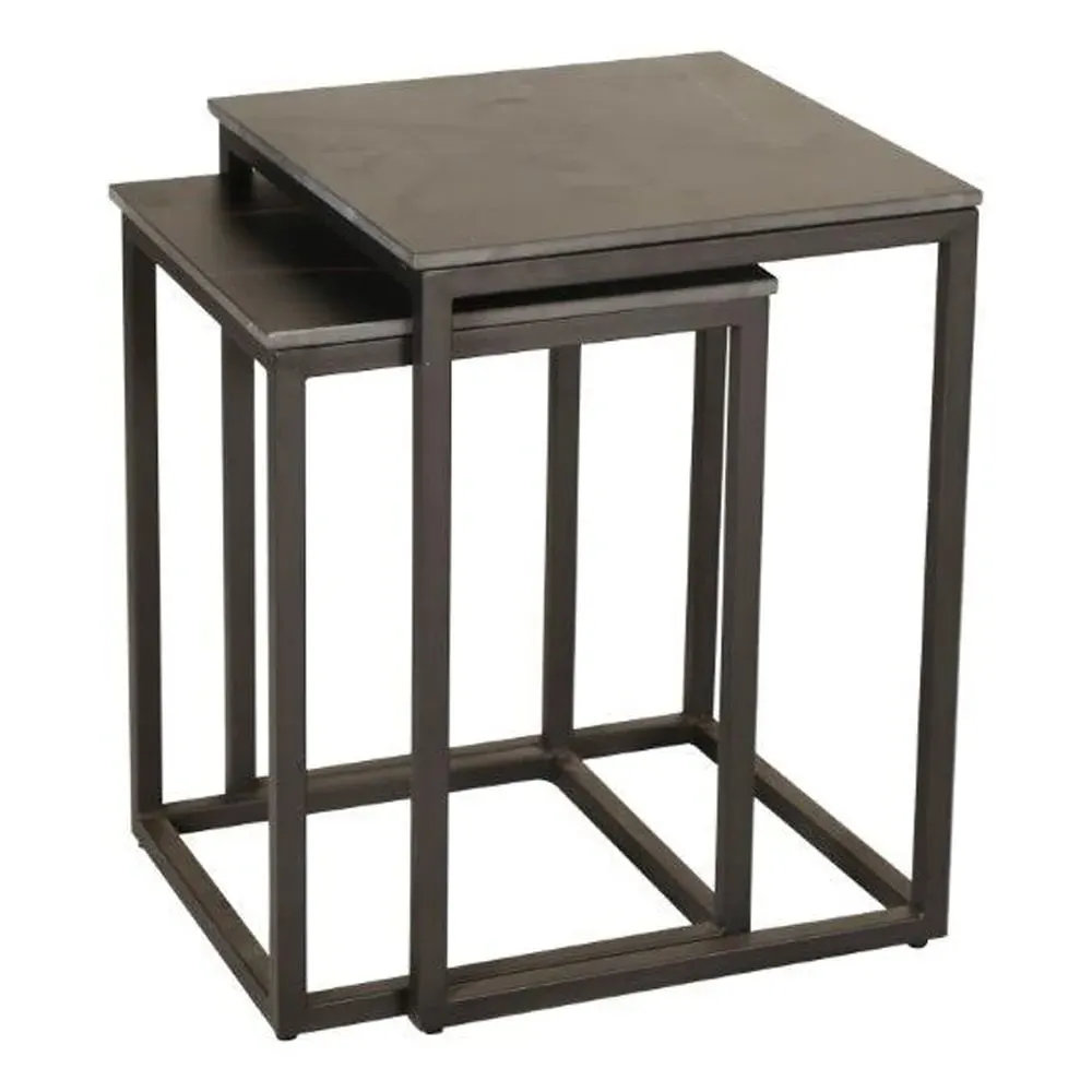 Tiana Square Nest of 2 Tables - Black, Ceramic image
