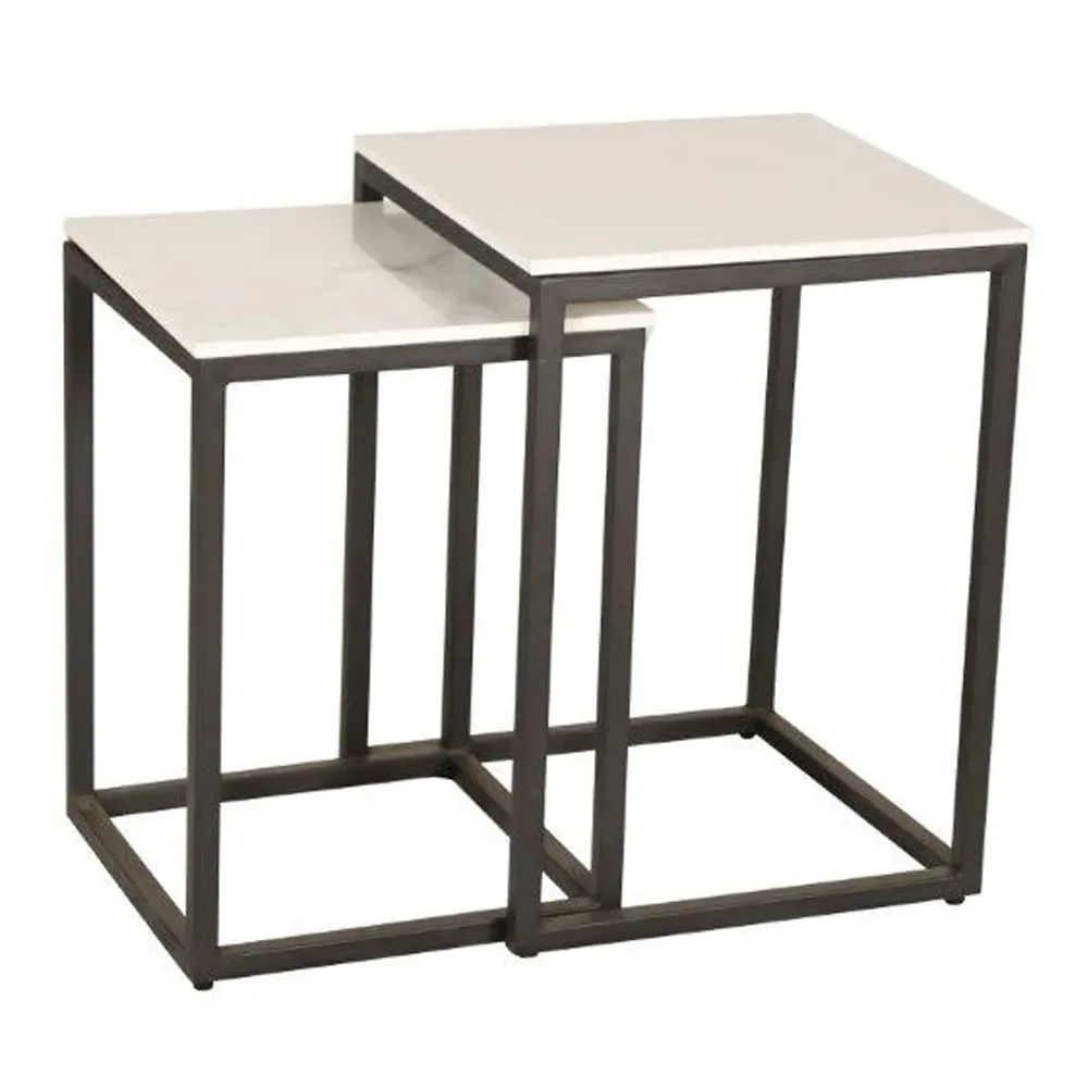 Tiana Square Nest of 2 Tables - White, Ceramic