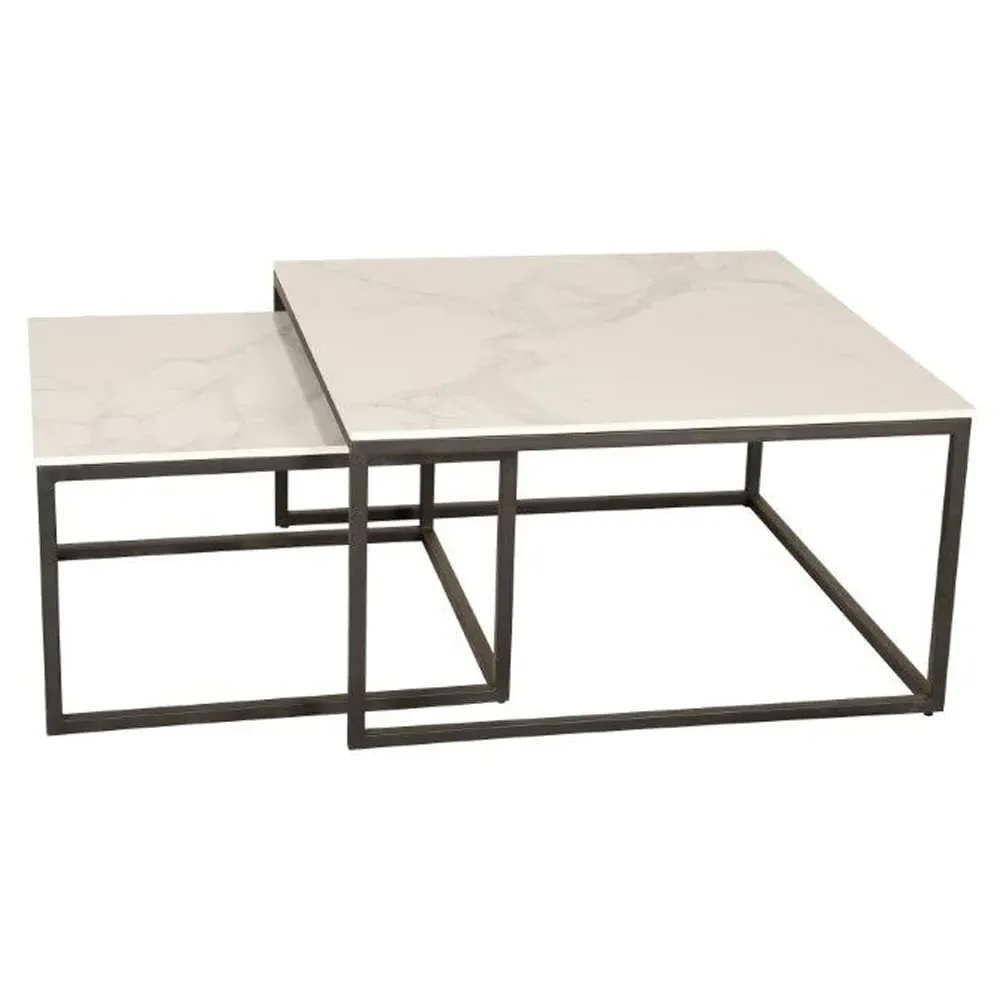 Tiana Square Nesting Coffee Tables - White, Ceramic