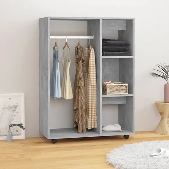 Tiara Open Wardrobe with 3 Shelves - Concrete Effect, Engineered Wood image