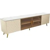 Tilburg TV Stand with 4 Doors - Cream, Marble Effect