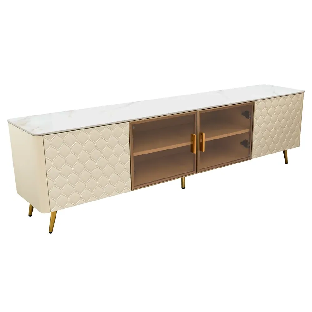 Tilburg TV Stand with 4 Doors - Cream, Marble Effect