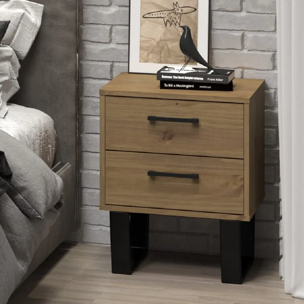 Tilston Bedside Cabinet with 2 Drawers - Oak, Black image