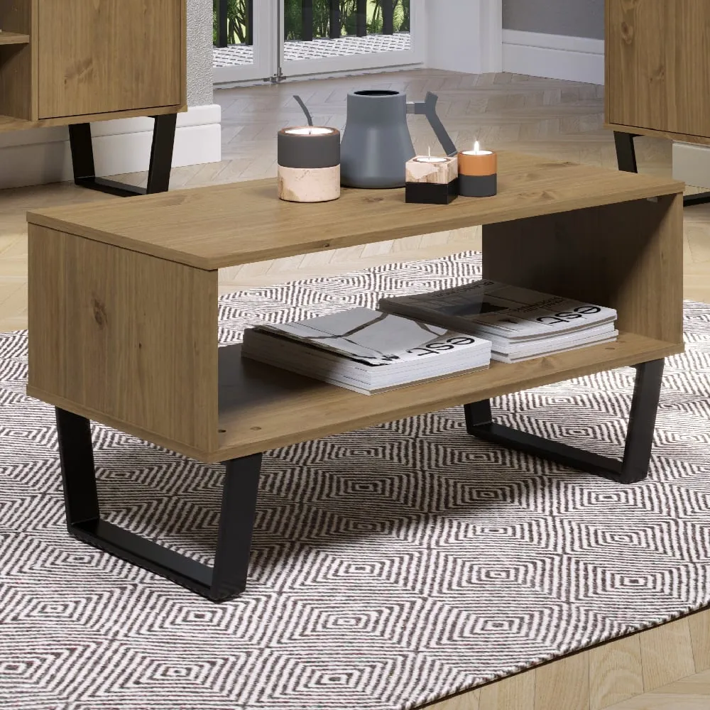 Tilston Coffee Table with Undershelf - Oak, Black