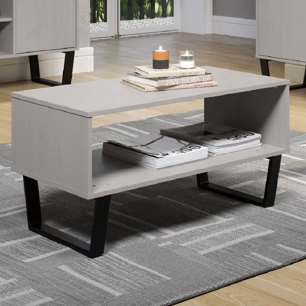Tilston Coffee Table with Undershelf - White, Black