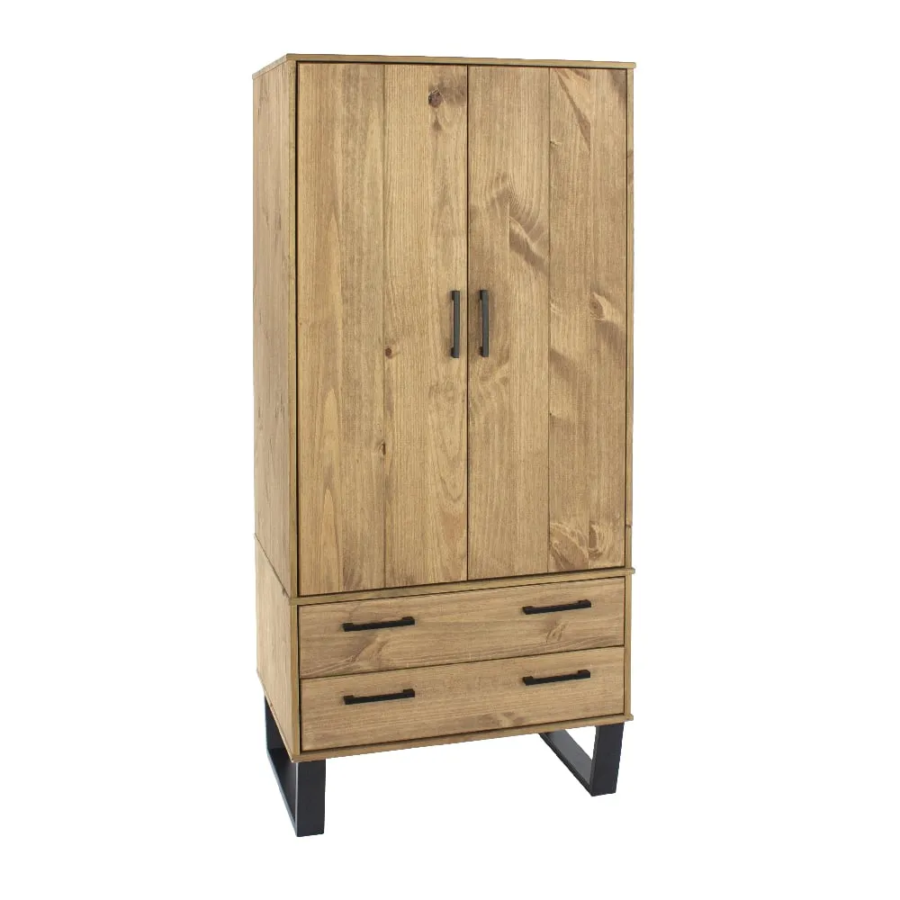 Tilston Wardrobe with 2 Doors 2 Drawers - Oak, Black