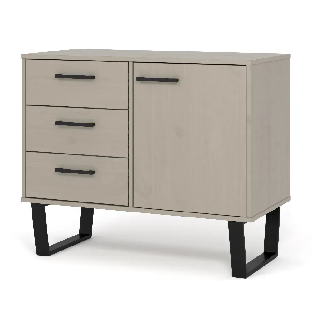 Tilston Wooden Sideboard with 1 Door 3 Drawers - White, Black