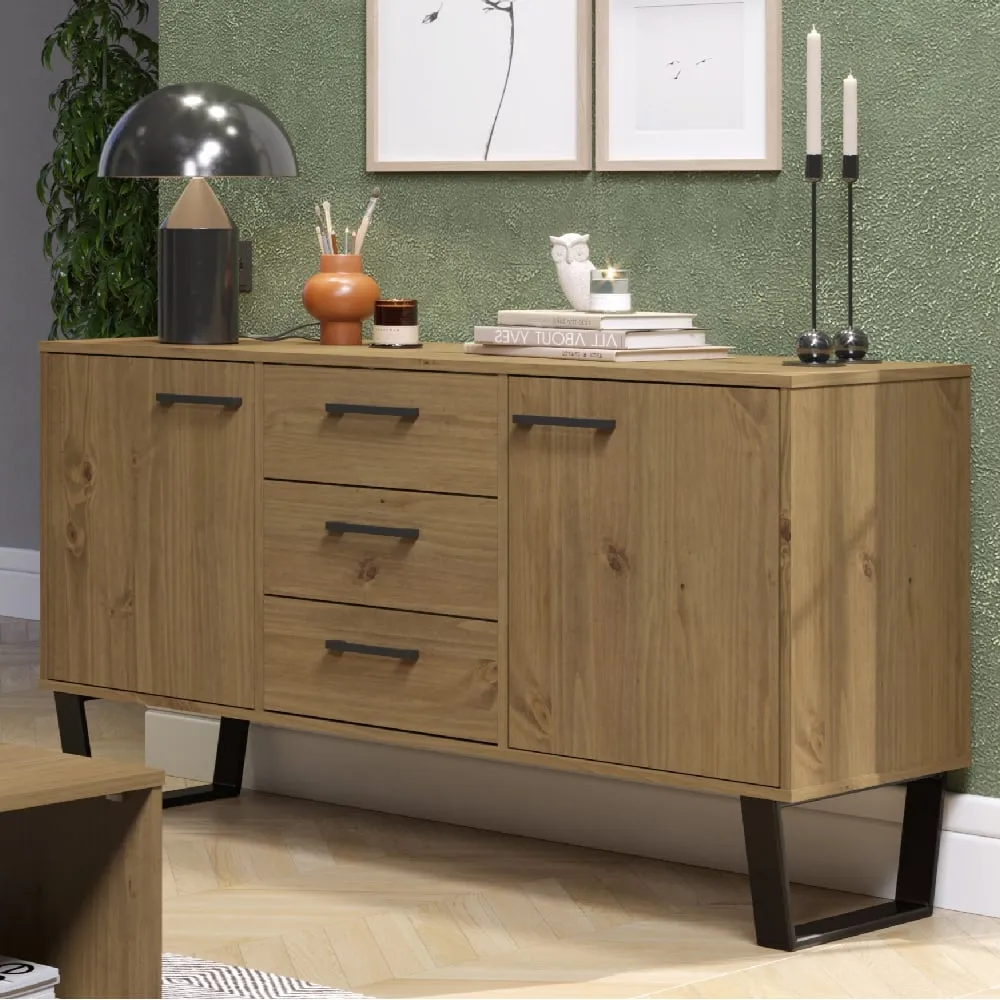 Tilston Wooden Sideboard with 2 Doors 3 Drawers - Oak, Black