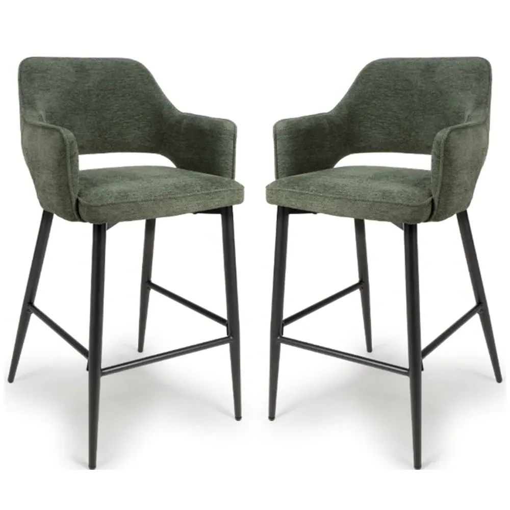 Tipton Bar Chairs In Pair - Green, Fabric