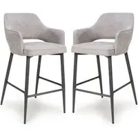 Tipton Bar Chairs In Pair - Pewter, Fabric