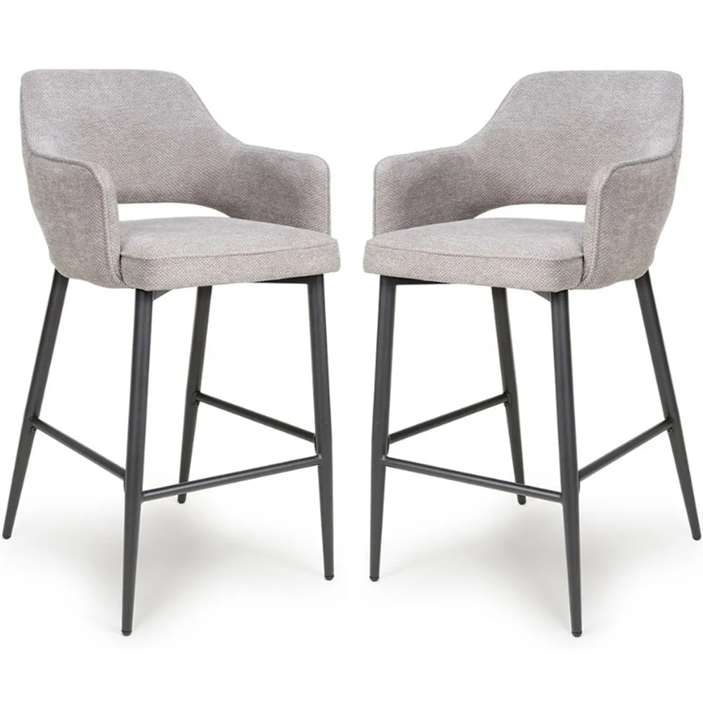 Tipton Bar Chairs In Pair - Pewter, Fabric