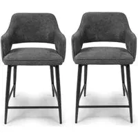 Tipton Counter Bar Chairs In Pair - Dark Grey, Fabric