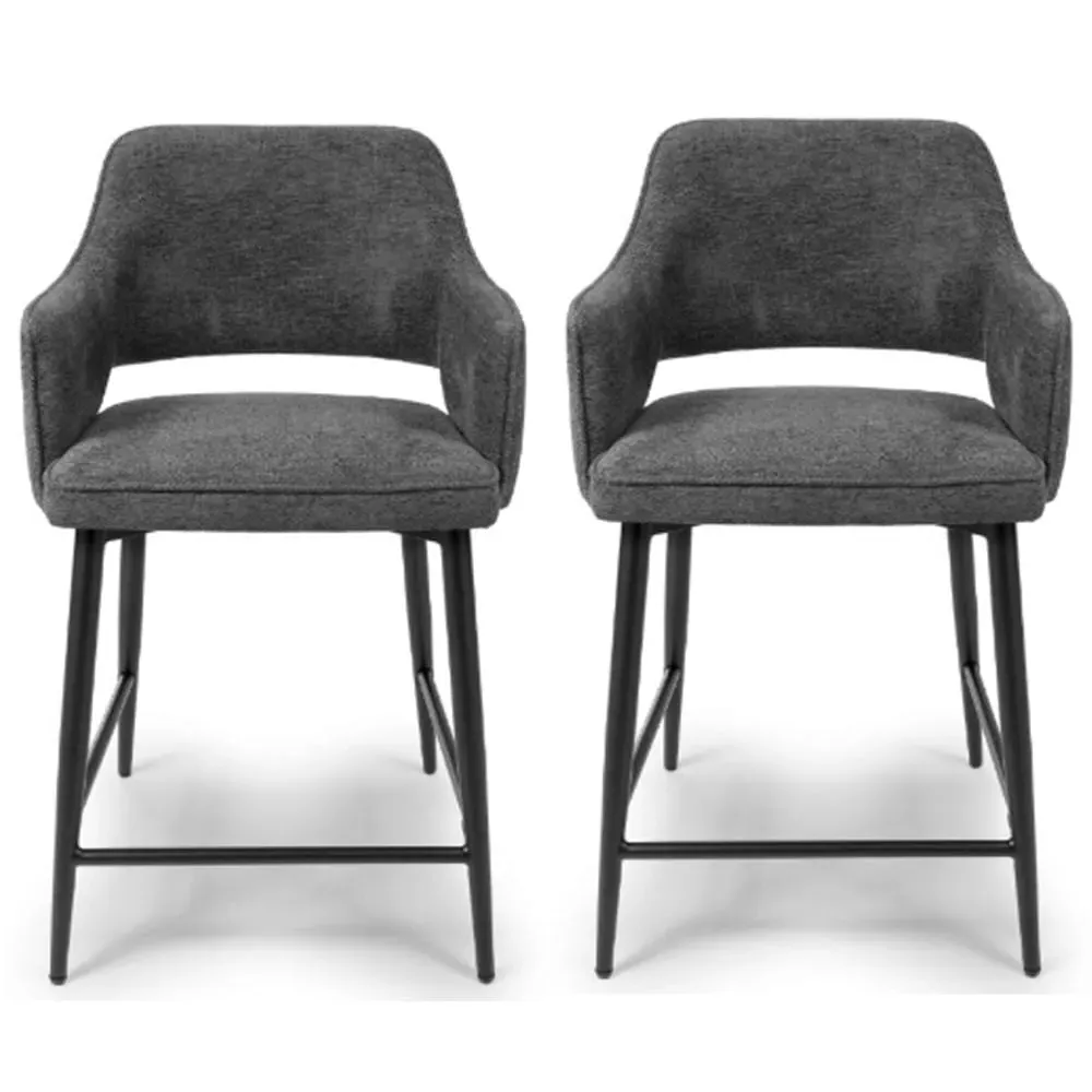 Tipton Counter Bar Chairs In Pair - Dark Grey, Fabric image
