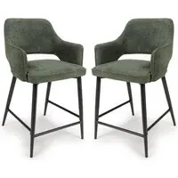 Tipton Counter Bar Chairs In Pair - Green, Fabric