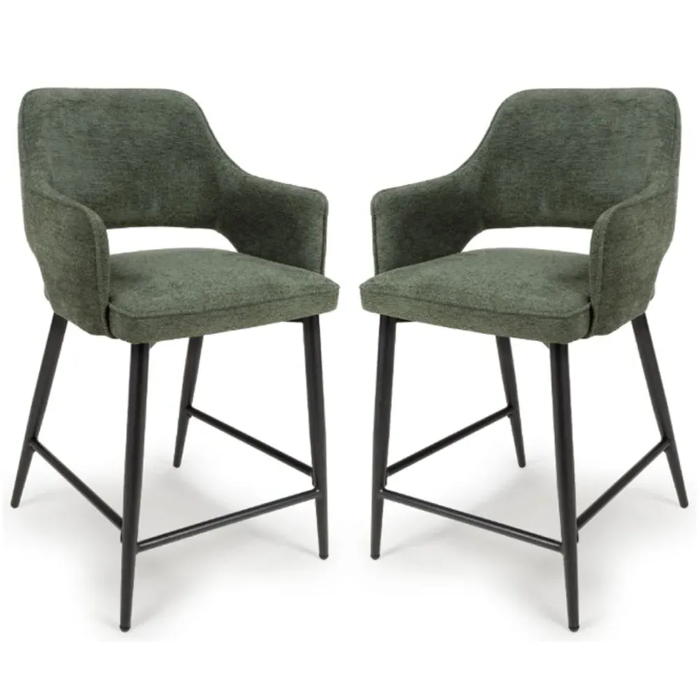Tipton Counter Bar Chairs In Pair - Green, Fabric