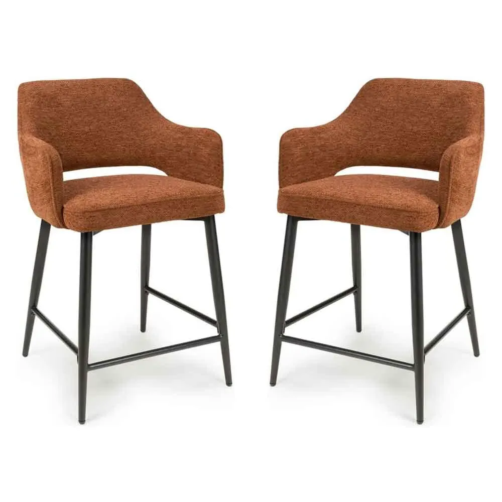 Tipton Counter Bar Chairs with Black Legs, Pair - Rust, Fabric product