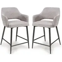 Tipton Counter Dining Chairs In Pair - Pewter, Fabric