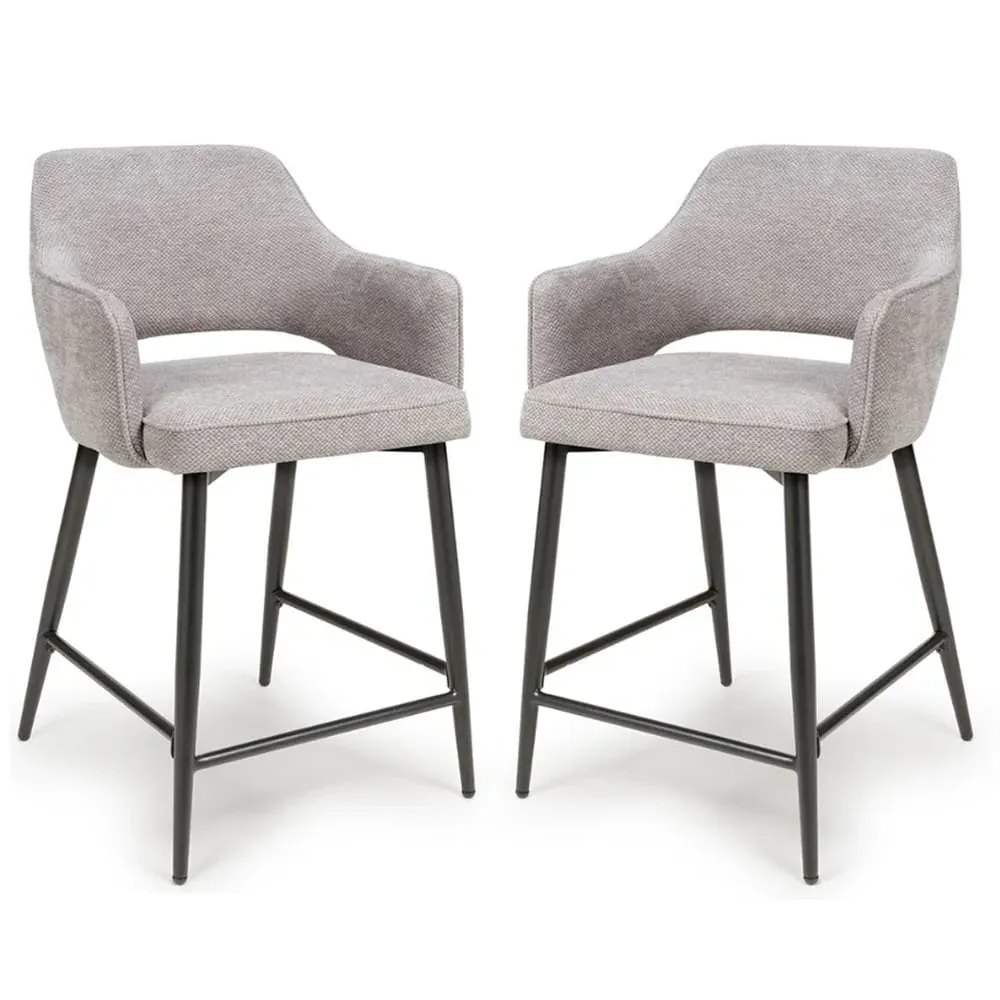 Tipton Counter Dining Chairs In Pair - Pewter, Fabric