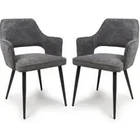 Tipton Dining Chairs In Pair - Dark Grey, Fabric