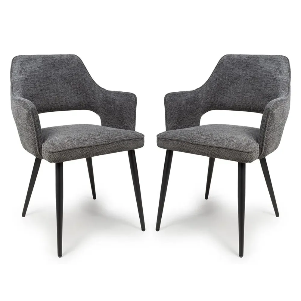 Tipton Dining Chairs In Pair - Dark Grey, Fabric image