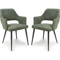 Tipton Dining Chairs In Pair - Green, Fabric