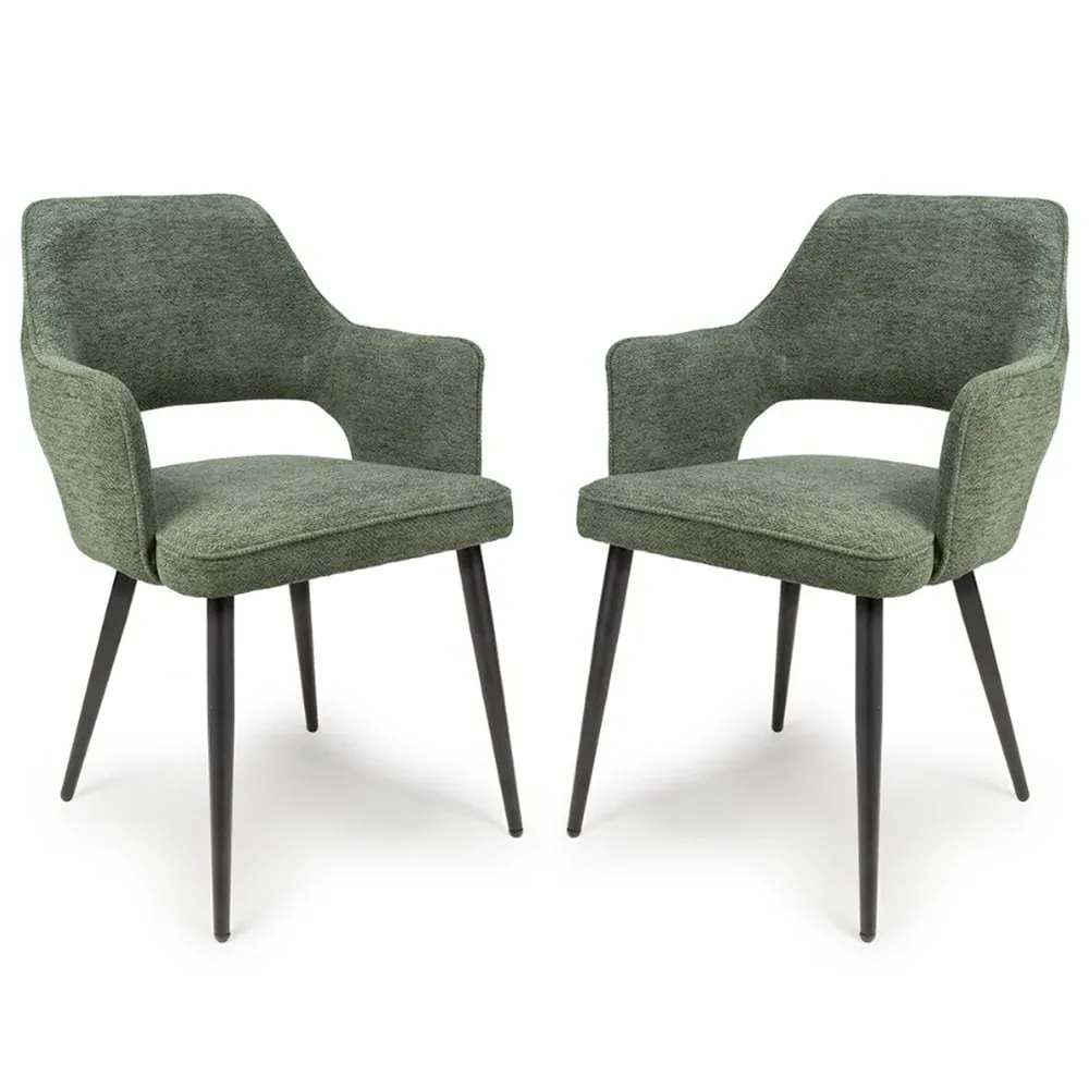 Tipton Dining Chairs In Pair - Green, Fabric