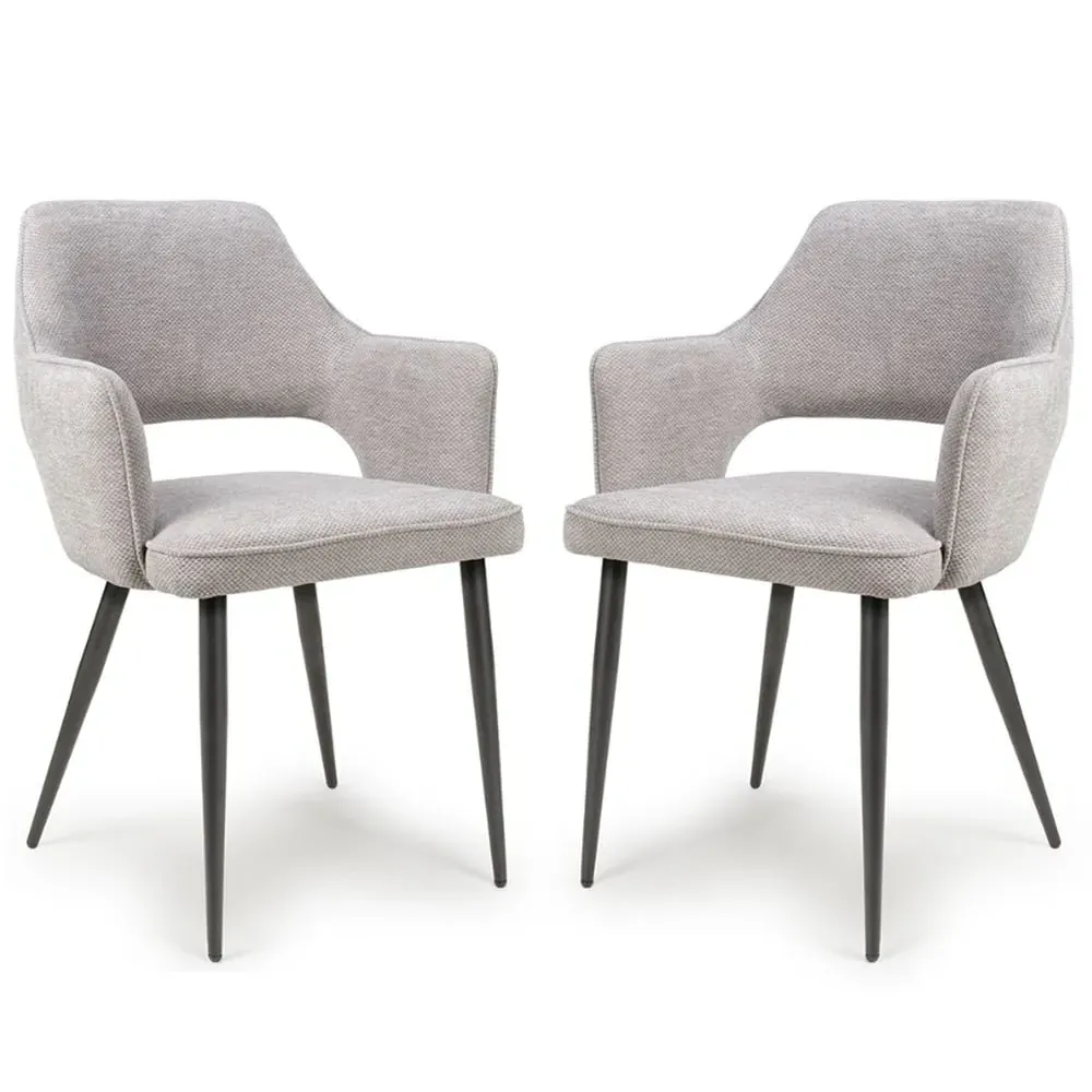 Tipton Dining Chairs In Pair - Pewter, Fabric