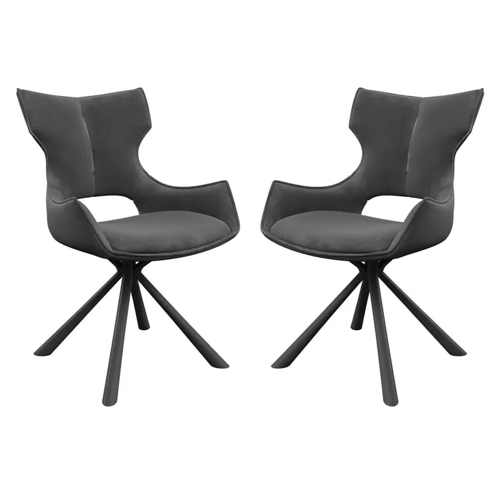 Tirana Dining Chairs in Pair - Grey, Velvet