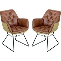 Titania Two Tone Dining Chairs In Pair - Brown, Faux Leather