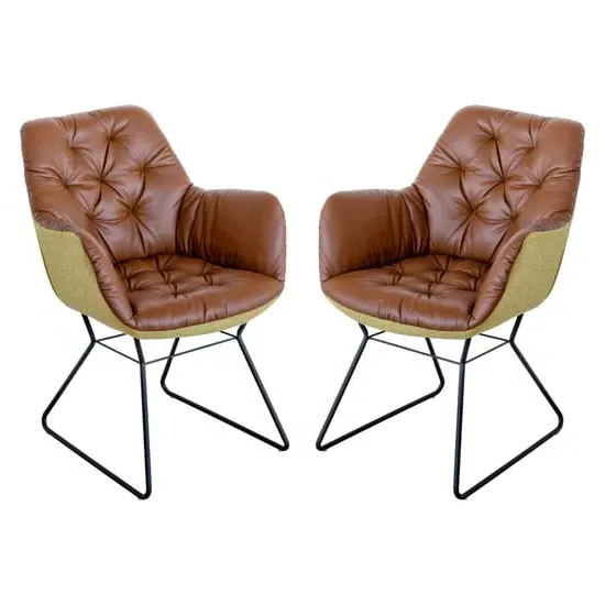 Titania Two Tone Dining Chairs In Pair - Brown, Faux Leather
