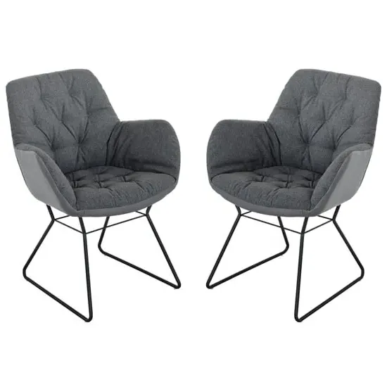 Titania Two Tone Dining Chairs In Pair - Grey, Faux Leather