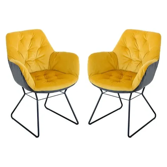 Titania Two Tone Dining Chairs In Pair - Yellow, Fabric