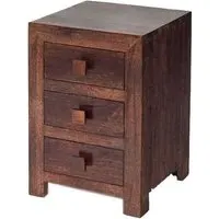 Tivat 3 Drawer Bedside Cabinet - Dark Mahogany, Mango Wood