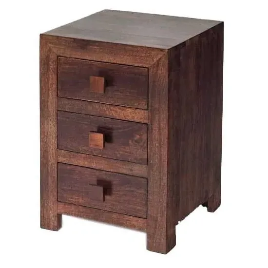 Tivat 3 Drawer Bedside Cabinet - Dark Mahogany, Mango Wood image