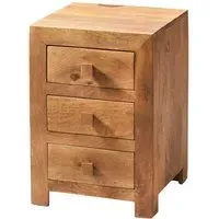 Tivat 3 Drawer Bedside Cabinet - Light Mahogany, Mango Wood