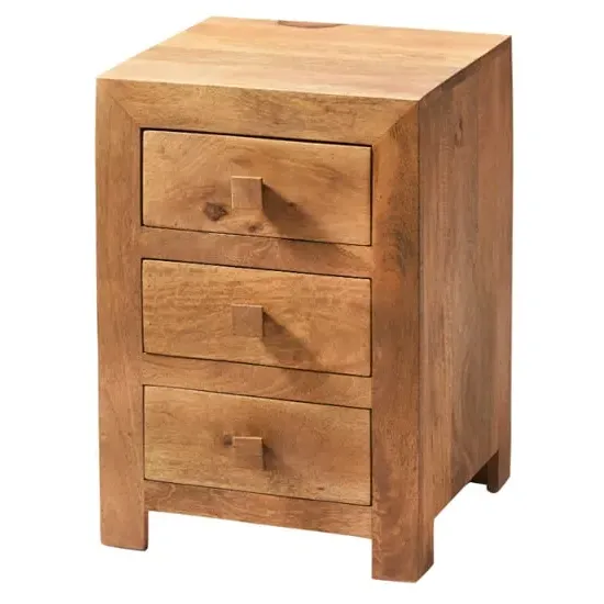 Tivat 3 Drawer Bedside Cabinet - Light Mahogany, Mango Wood image