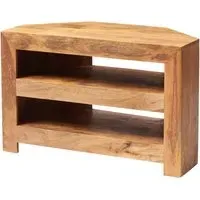 Tivat Corner TV Stand - Light Mahogany, Mango Wood