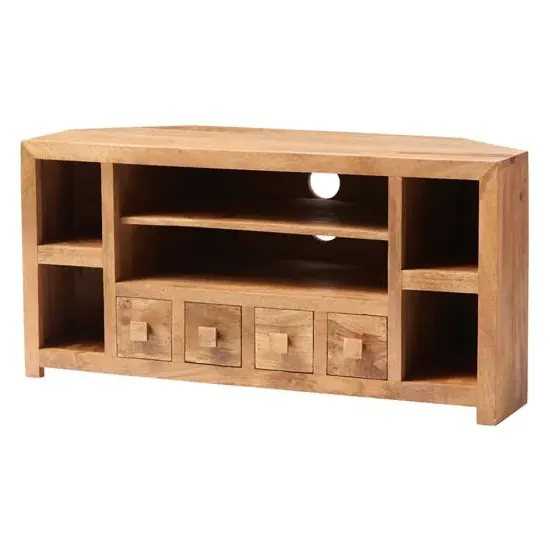 Tivat Corner TV Stand - Light Mahogany, Mango Wood