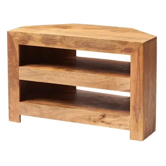 Tivat Corner TV Stand - Light Mahogany, Mango Wood