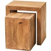 Tivat Cubed Nest of 2 Tables - Light Mahogany, Mango Wood